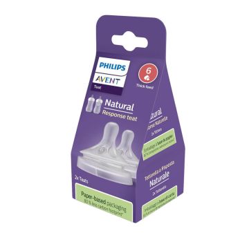 Avent Natural Response Силиконов биберон за гъсти храни със силен поток 6М+ х 2 бр