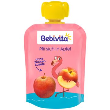 Bebivita Плодов пауч ябълка и праскова 5М+ 90 г