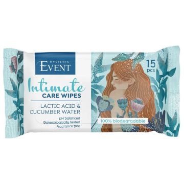 Event Intimate Интимни мокри кърпи с краставична вода и млечна киселина 15 бр