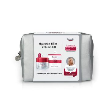 Eucerin Hyaluron-Filler + Volume-Lift Дневен крем за суха кожа SPF15 50 мл + Eucerin Hyaluron-Filler + Volume-Lift Нощен крем за лице 50 мл Комплект