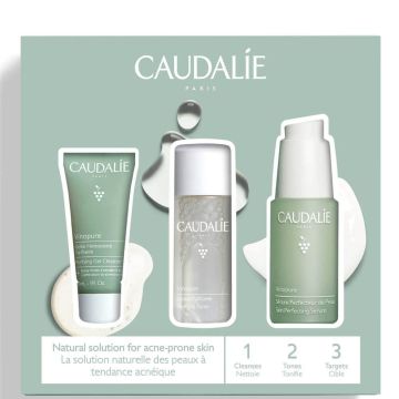 Caudalie Vinopure Салицилов серум против несъвършенства 30 мл + Vinopure Почистващ матиращ гел 30 мл + Vinopure Почистващ матиращ тоник 50 мл Комплект