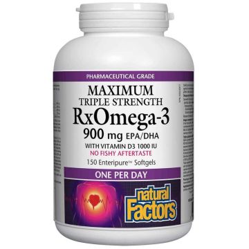 Natural Factors RX Omega-3 Maximum Triple Stength 1425 mg (тройна концентрация 900 mg EPA DHA) + витамин D3 1000 IU 150 софтгел капсули