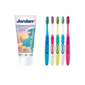 Jordan Hello Smile Детска четка за зъби с магнит 9+ години + Jordan Junior Детска паста а зъби 6 - 12 години Комплект