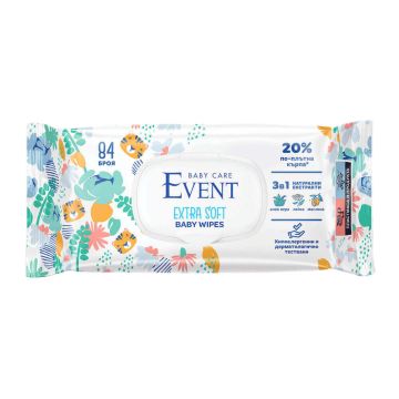 Event Baby extra soft 3in1 Мокри кърпи с алое, лайка и маслина х 84 броя