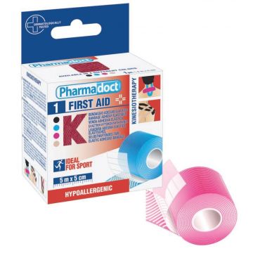 Pharmadoct Kinesio First Aid Терапевтична лента 5 см х 5 м цвят Розова