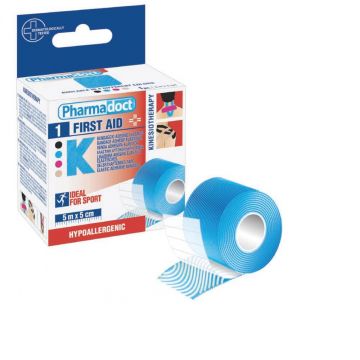 Pharmadoct Kinesio First Aid Терапевтична лента 5 см х 5 м цвят Синя