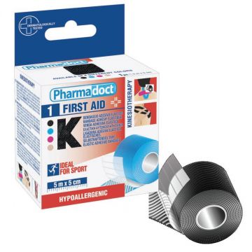 Pharmadoct Kinesio First Aid Терапевтична лента 5 см х 5 м цвят Черна