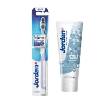 Jordan Expert White Soft Избелваща четка за зъби + Jordan White Smile Избелваща паста за зъби 75 мл Комплект