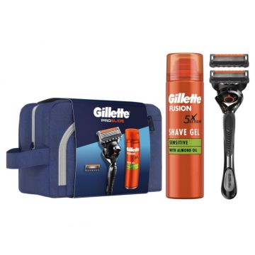 Gillette Fusion Proglide + Sensitive Гел за бръснене 200 мл + Резервно ножче + Несесер Комплект