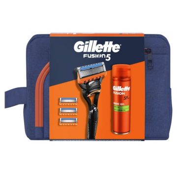 Gillette Fusion5 Proglide Самобръсначка + Sensitive Гел за бръснене 200 мл + 3 Резервни ножчета + Несесер Комплект