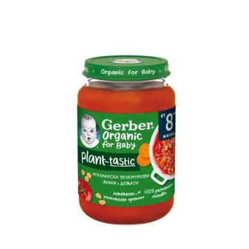 Gerber ® Organic plant - tastic Храна за бебета Италианска зеленчукова яхния с домати 8М+ 190 г