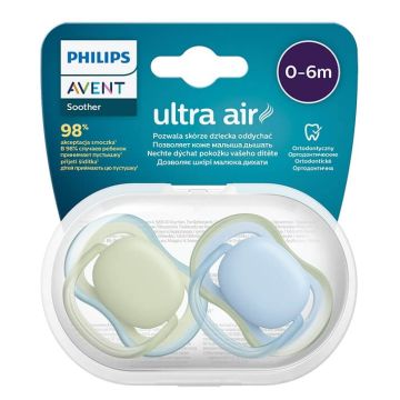 Avent Ultra Air Ортодонтична залъгалка с кутийка 0-6М синя х 2 броя 