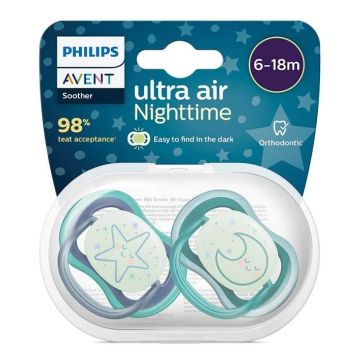 Avent Ultra Air Nighttime Ортодонтична светеща залъгалка с кутийка 6-18М звезда х 2 броя 