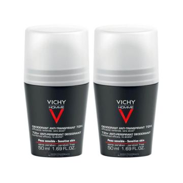 Vichy Homme Дезодорант рол-он с 72 часа ефект против интензивно изпотяване за мъже 2 х 50 мл Комплект