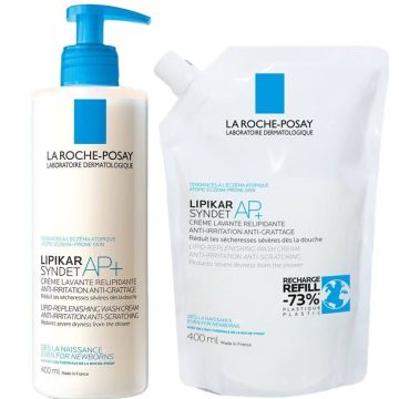 La Roche-Posay Lipikar Syndet AP+ Липидовъзстановяващ измиващ крем за деца и възрастни 400 мл + пълнител 400 мл Комплект 