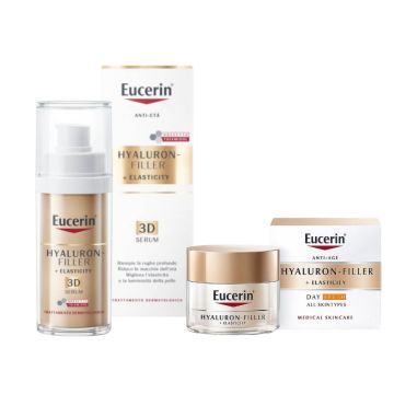 Eucerin Hyaluron-Filler + Elasticity Дневен крем за всеки тип кожа SPF30 50 мл + Eucerin Hyaluron-Filler + Elasticity 3D Серум за лице 30 мл Комплект