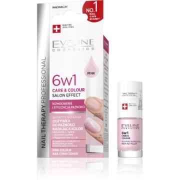 Eveline Cosmetics Care & Colour Балсам за нокти 6в1 бледо розов 5 мл