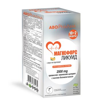 AboPharma Магнефорс Ликуид Магнезиев цитрат 2500 мг х 10+2 стика с вкус на портокал