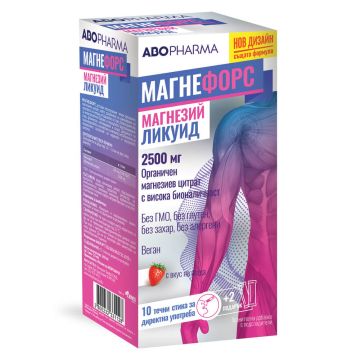 AboPharma Магнефорс Ликуид Магнезиев цитрат 2500 мг х 10+2 стика с вкус на ягода
