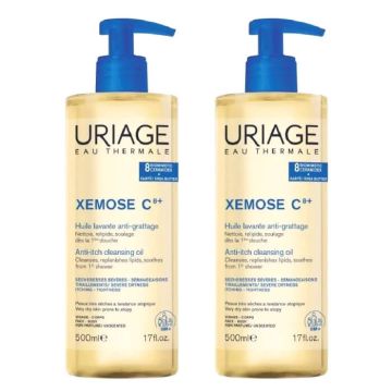 Uriage Xemose Почистващо успокояващо душ олио за лице и тяло 2 х 500 мл Комплект