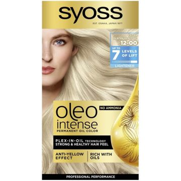 Syoss Oleo Intense Дълготрайна безамонячна крем боя за коса 12-00 Екстра платинено рус