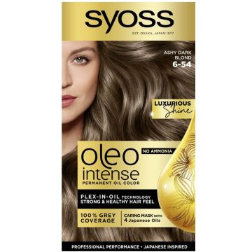 Syoss Oleo Intense Дълготрайна безамонячна крем боя за коса 6-54 Пепелно тъмно рус