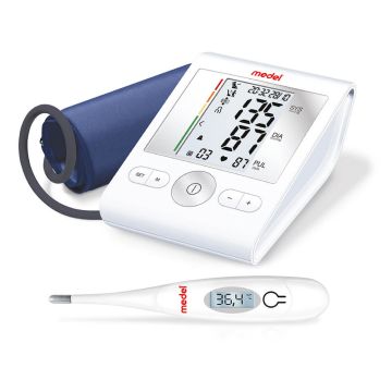 Medel Sense Автоматичен апарат за кръвно налягане с адаптер 95254 + Medel Flexo Цифров термометър с мек връх 95206 Комплект