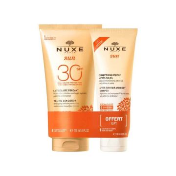 Nuxe Sun Слънцезащитен деликатен лосион за лице и тяло SPF30 150 мл + Nuxe Sun Шампоан за коса и тяло за след слънце 100 мл Комплект