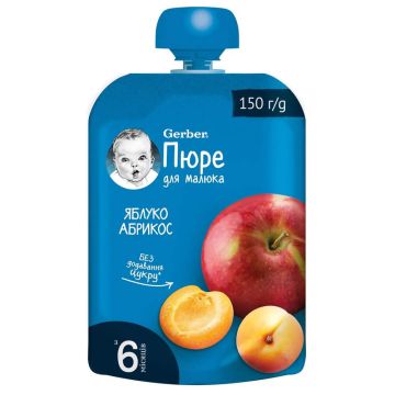 Gerber Organic Пауч Плодова закуска с ябълки и кайсии 6М+ 150 г