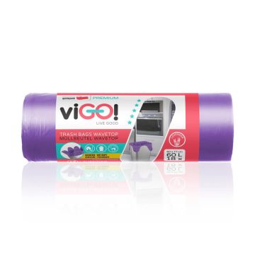 viGО! Торби за отпадъци с уши Standard аромат лавандула 60 L х 18 броя