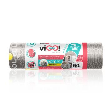 viGО! Торби за отпадъци с връзки Premium сребристи №1 60 L х 10 броя 