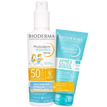 Bioderma Photoderm Pediatrics SPF50+ Слънцезащитен спрей за бебешка и детска кожа 200 мл + Bioderma Photoderm Après-soleil Гел-крем за след слънце 100 мл Комплект