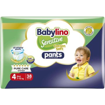 Babylino Sensitive Cotton Soft Пелени - гащички за бебета Размер 4 Max 7-13 кг 38 броя