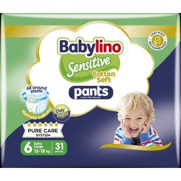 Babylino Sensitive Cotton Soft Пелени - гащички за бебета Размер 6 Extra Large 13-18 кг 31 броя