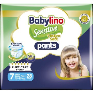 Babylino Sensitive Cotton Soft Пелени - гащички за бебета Размер 7 Extra Large Plus 15-25 кг 28 броя