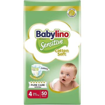 Babylino Sensitive Cotton Soft Пелени за бебета Размер  Mixi 8-13 кг 50 броя	