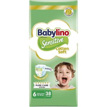 Babylino Sensitive Cotton Soft Пелени за бебета Размер 6 Extra Large 13-18 кг 38 броя	
