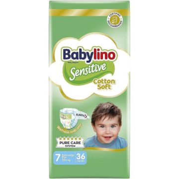Babylino Sensitive Cotton Soft Пелени за бебета Размер 7 Extra Large Plus 15+ кг 36 броя	