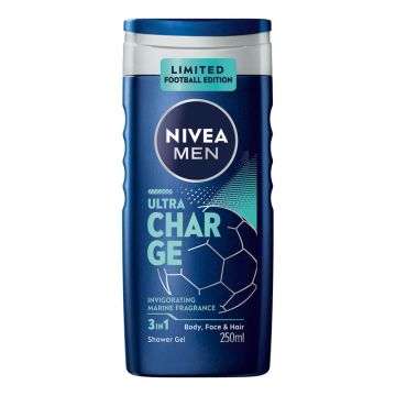 Nivea Men Ultra Charge Душ гел за мъже 3в1 за лице, коса и тяло 250 мл