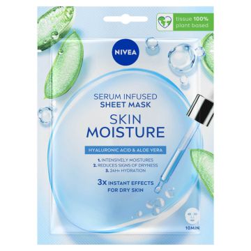 Nivea Skin Moisture Биоразградима подхранваща лист маска с хиалуронова киселина и алое вера 