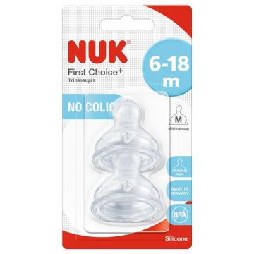 Nuk First Choce+ anti-colic биберон силикон М 6-18М x 2 бр