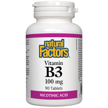 Natural Factors Vitamin B3 Ниацин за нормално функциониране на нервната система 100 мг х 90 таблетки