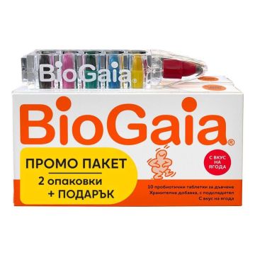 BioGaia Protectis Пробиотични таблетки за стомашно-чревно здраве с вкус на ягода 2 х 10 броя + подарък