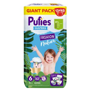 Pufies Fashion & Nature 6 Extra Large Детски Пелени 13+ кг х 62 броя