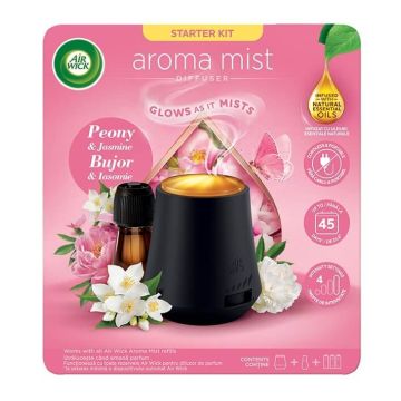 Air Wick Aroma Mist Комплект дифузер с етерични масла Божур и жасмин - Баланс 20 мл