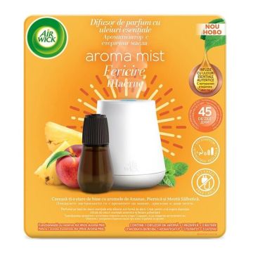 Air Wick Aroma Mist Комплект дифузер с етерични масла Ананас, параскова и дива мента - Щастие 20 мл