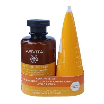 Apivita Keratin Repair Подхранващ шампоан за суха коса 250 мл + Apivita Keratin Repair  Подхранващ балсам за суха коса 150 мл Комплект