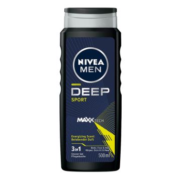 Nivea Men Deep Sport Shower Gel Душ гел за лице, тяло и коса за мъже 500 мл