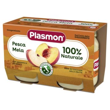 Plasmon Pesca Mela 100% Плодово пюре праскова с ябълка за деца 6М+ 80 г х 2 бр