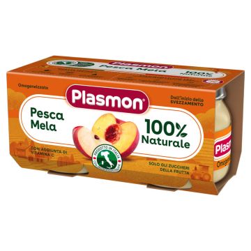 Plasmon Pesca Mela 100% Плодово пюре праскова с ябълка за деца 6М+ 80 г х 2 бр